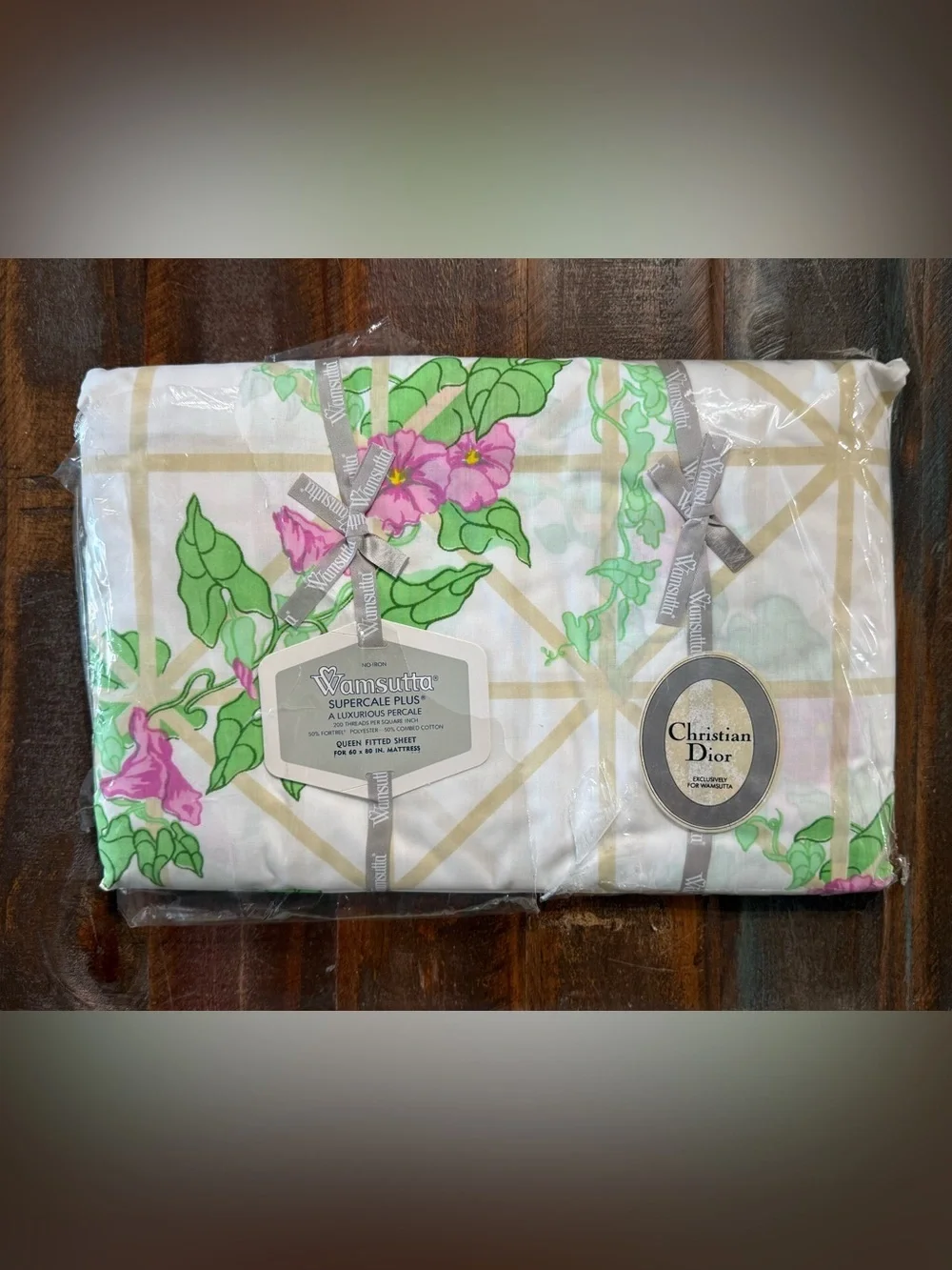 Christian Dior Wamsutta VTG Floral 200 Thread Count Percale Queen Sheet Set  NOS